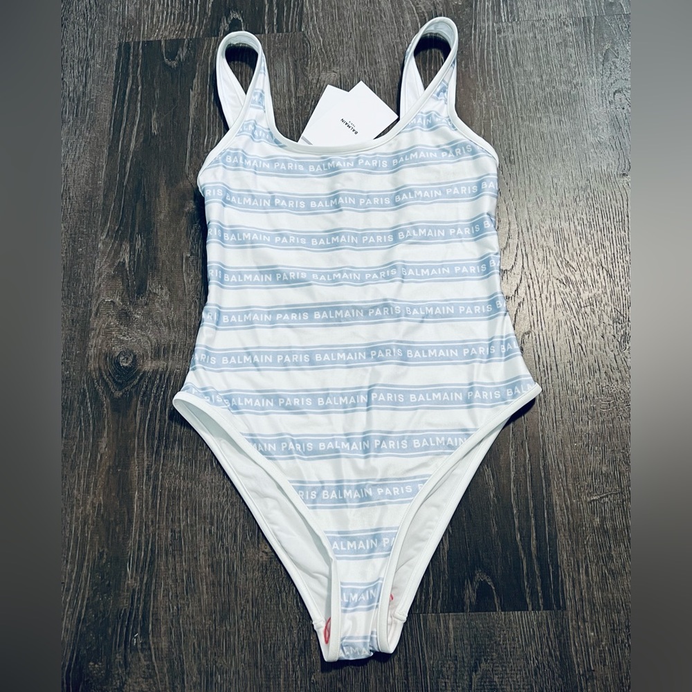 BALMAIN**One-Piece Swimsuit**Iconic light Blue/White Stripes***US 4 F 36 $670 - Picture 5 of 8